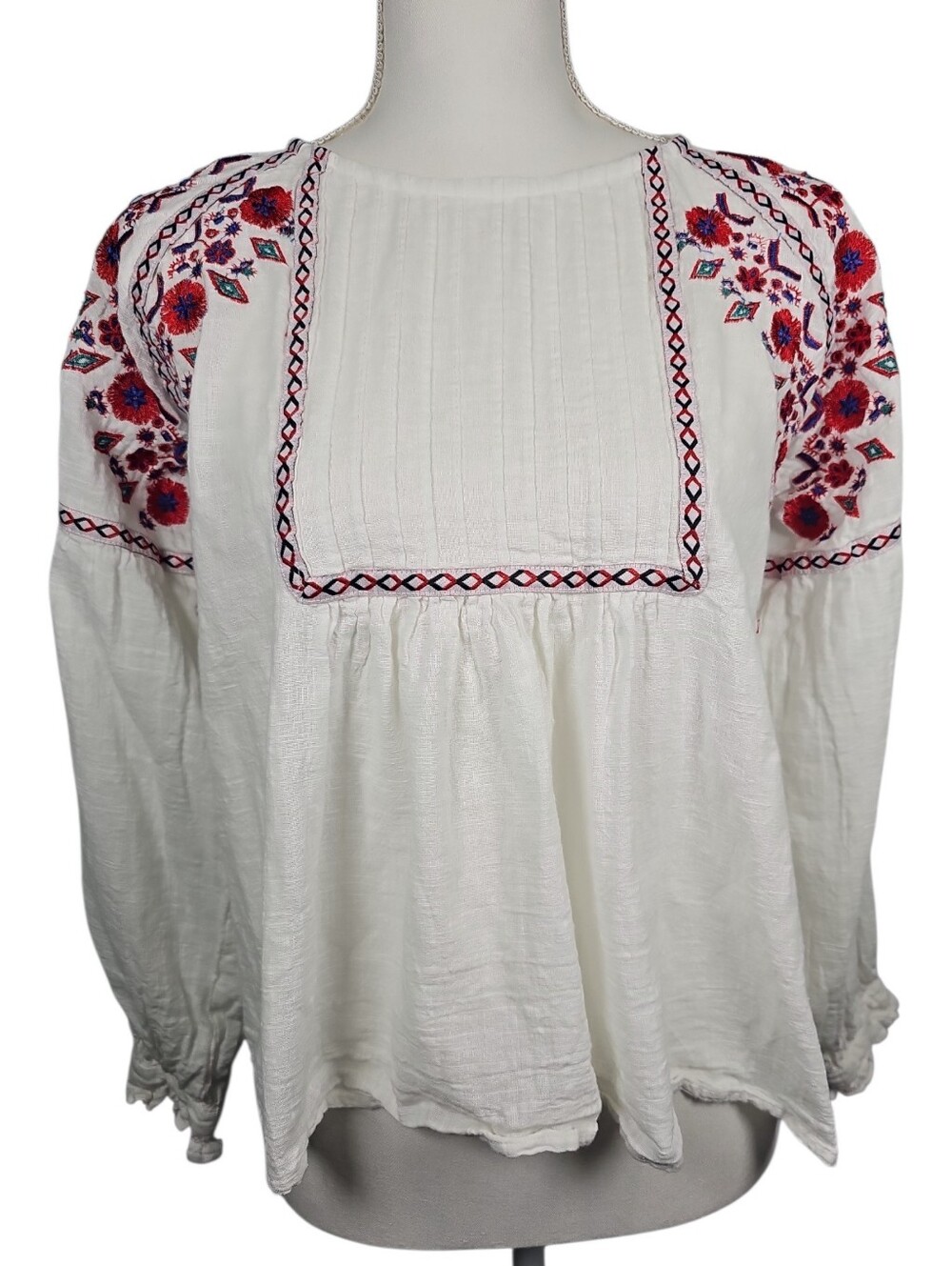 Rebellion Again Bohemian Chic White‎ Floral Aztec Embroidered Blouse Size *M/L
